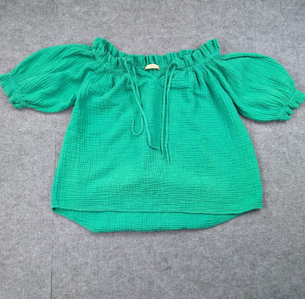 Stark X Blouse Womens XS Cotton Gauze Kelly Green Coastal Minimalist Cottage